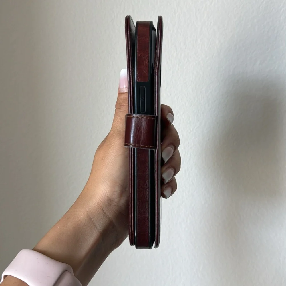 Faux Leather Brown Apple Phone Case/Wallet (iPhone 14 Pro Max)